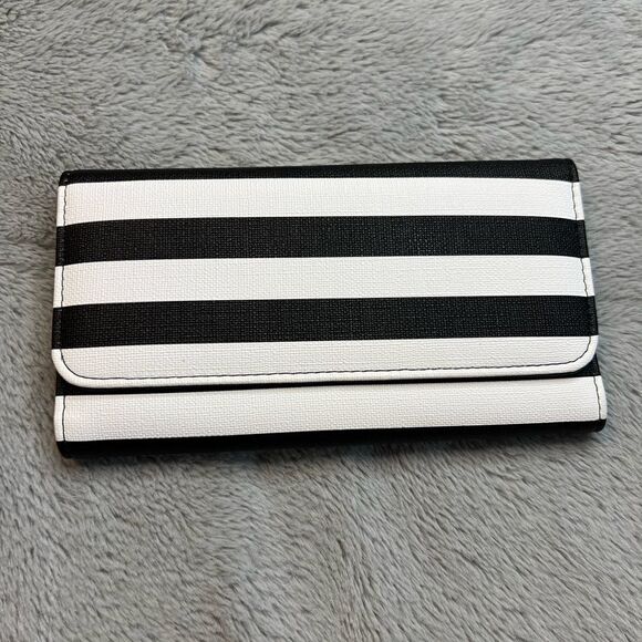 Kut from the Kloth Black & White Stripe Three Fold Long Wallet - Picture 1 of 10